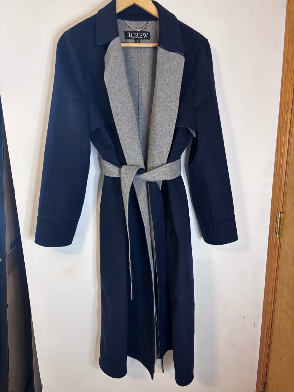 J. Crew Harriet Double Faced Wool Hooded Trench Navy Gray - Picture 2 of 14
